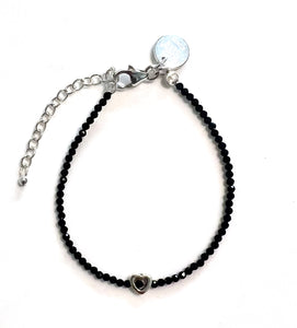 Black Bracelet with Spinel and Sterling Silver Heart