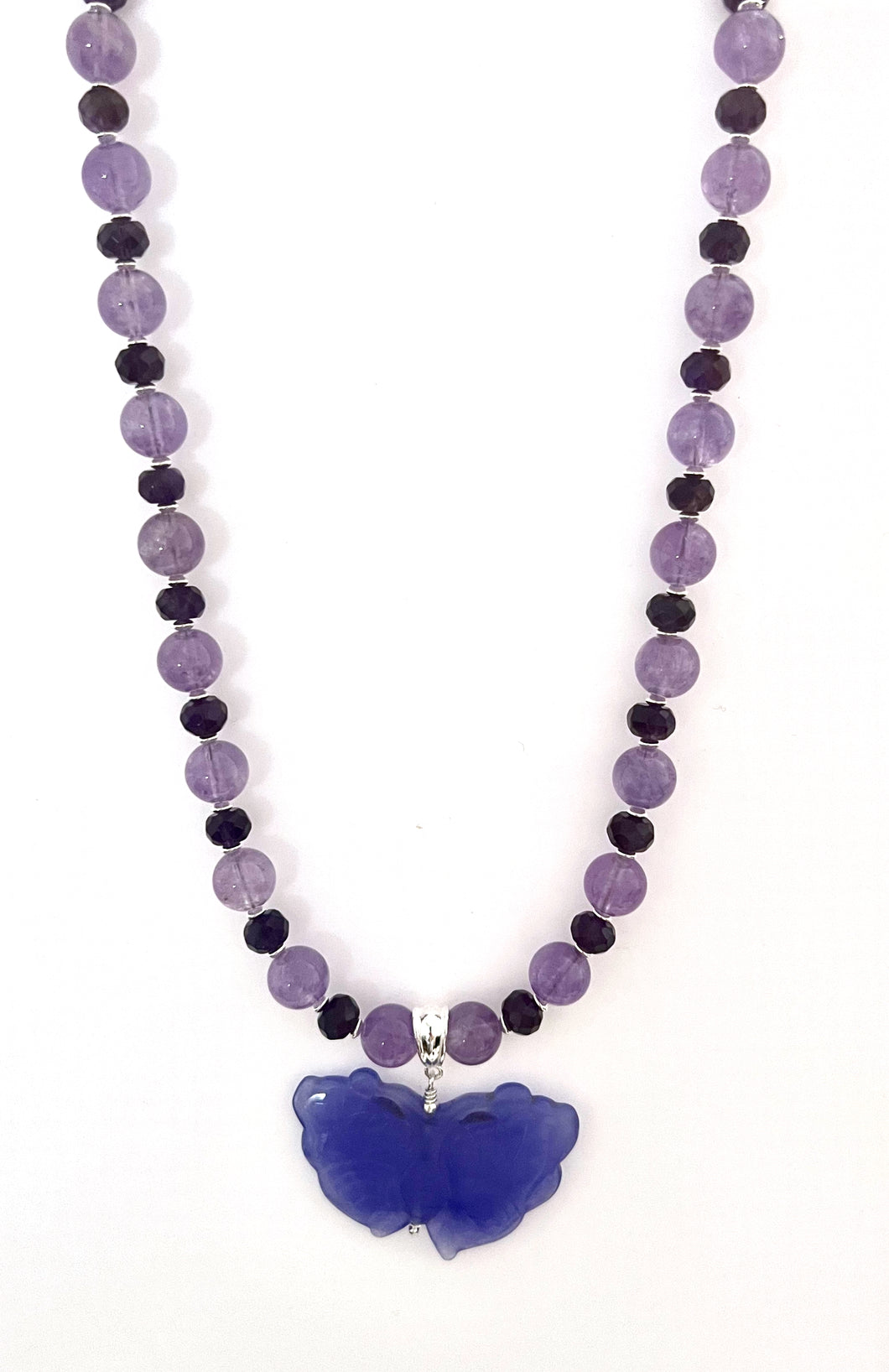 Australian Handmade Purple Necklace with Light and Dark Amethyst Purple Jade Butterfly and Sterling Silver