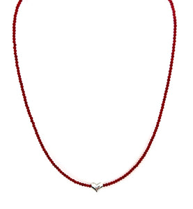 Australian Handmade Red Coral Necklace with Sterling Silver Heart