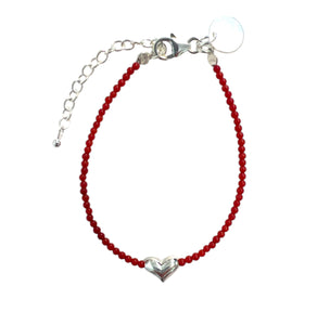 Red Coral Bracelet with Sterling Silver Heart