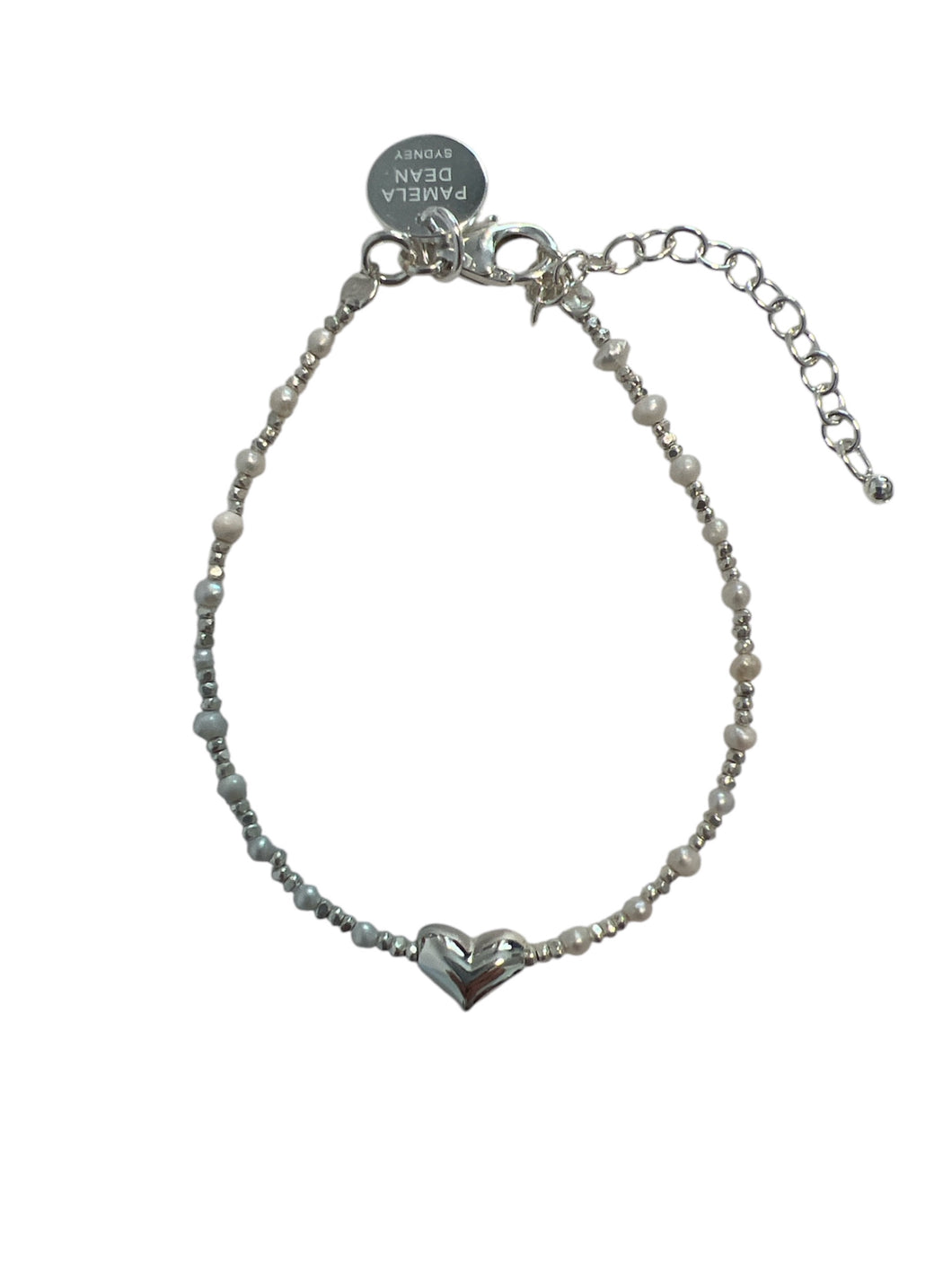 Pearl Bracelet with Sterling Silver Beads and Heart