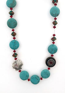 Australian Handmade Turquoise Colour Necklace with Howlite Nepalese Beads Coral and Sterling Silver