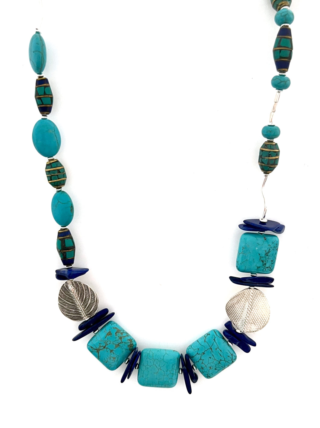 Australian Handmade Turquoise Colour Necklace with Howlite Lapis Lazuli Nepalese Beads and Sterling Silver