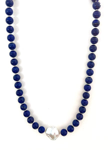 Australian Handmade Blue Necklace with Lapis Lazuli Baroque Pearl and Sterling Silver