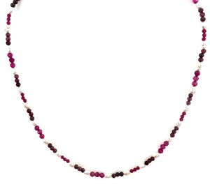 Pink Necklace with Garnet Ruby and Pearls