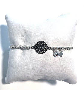 Sterling Silver Bracelet with Sterling Silver Mandala Heart and Star Charms