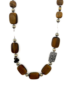 Australian Handmade Brown Necklace with Tigers Eye Pyrite Brass Beads and Sterling Silver