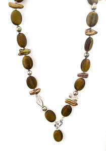 Australian Handmade Brown Necklace with Tigers Eye Pearls Pyrite and Sterling Silver