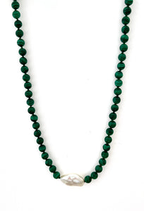 Australian Handmade Green Necklace with Malachite and Baroque Pearl