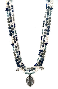 Australian Handmade Triple Strand Necklace with Dumortierite Lapis Lazuli Labradorite Swarovski Crystals Pearls and Sterling Silver