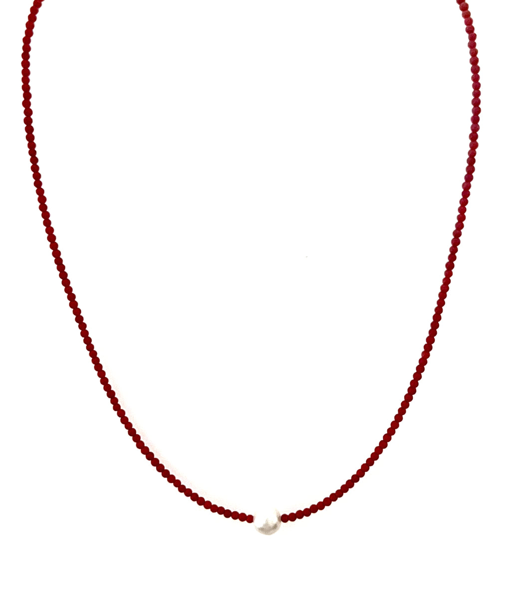 Australian Handmade Red Necklace with Coral Pearl and Sterling Silver