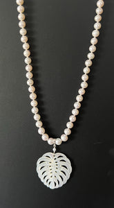 Australian Handmade White Necklace with Mother of Pearl Pendant and Pearls