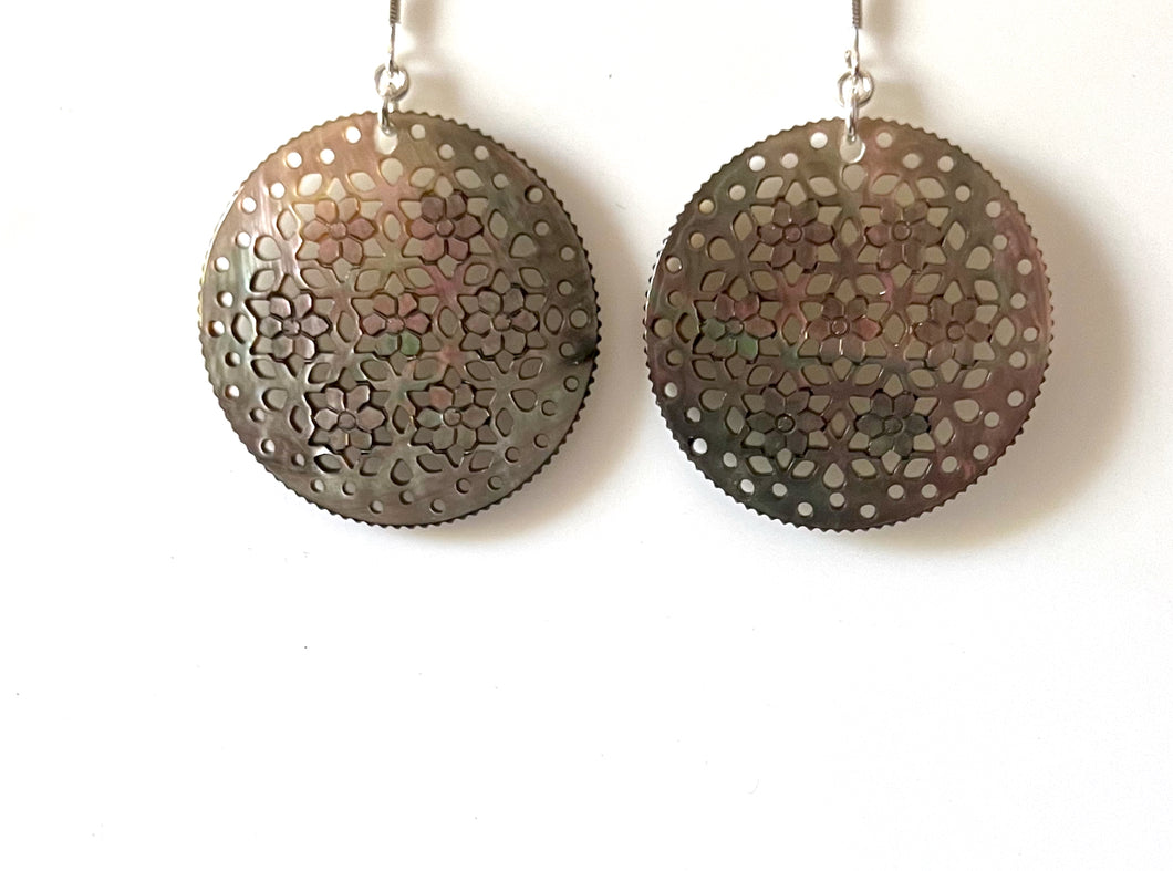 Grey Earrings with Mother of Pearl and Sterling Silver