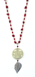 Australian Handmade Red Necklace with Coral Moonstone Jade and Sterling Silver