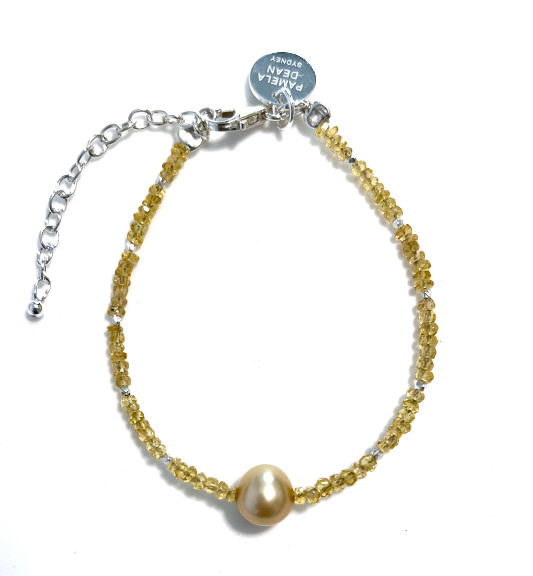 Yellow Bracelet with Yellow Sapphire Yellow Pearl and Sterling Silver