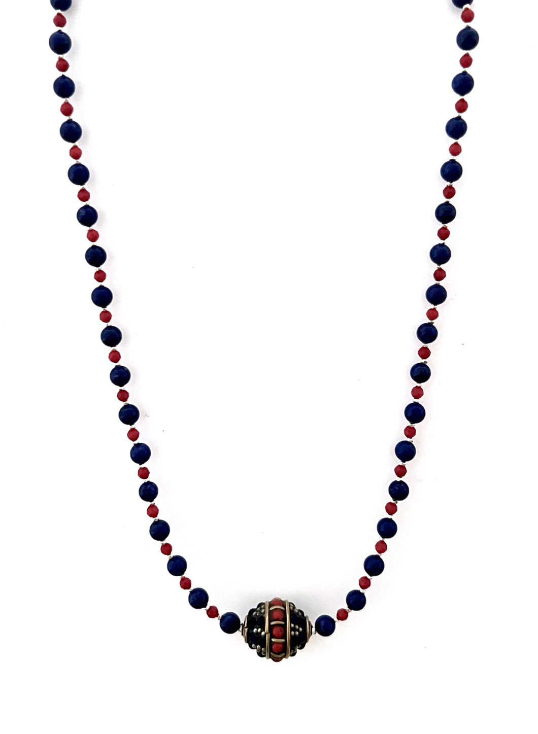 Australian Handmade Blue Necklace with Lapis Lazuli Coral Nepalese Bead and Sterling Silver