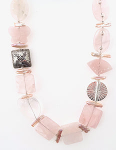 Australian Handmade Pink Necklace with Rose Quartz Biwa Pearls and Sterling Silver