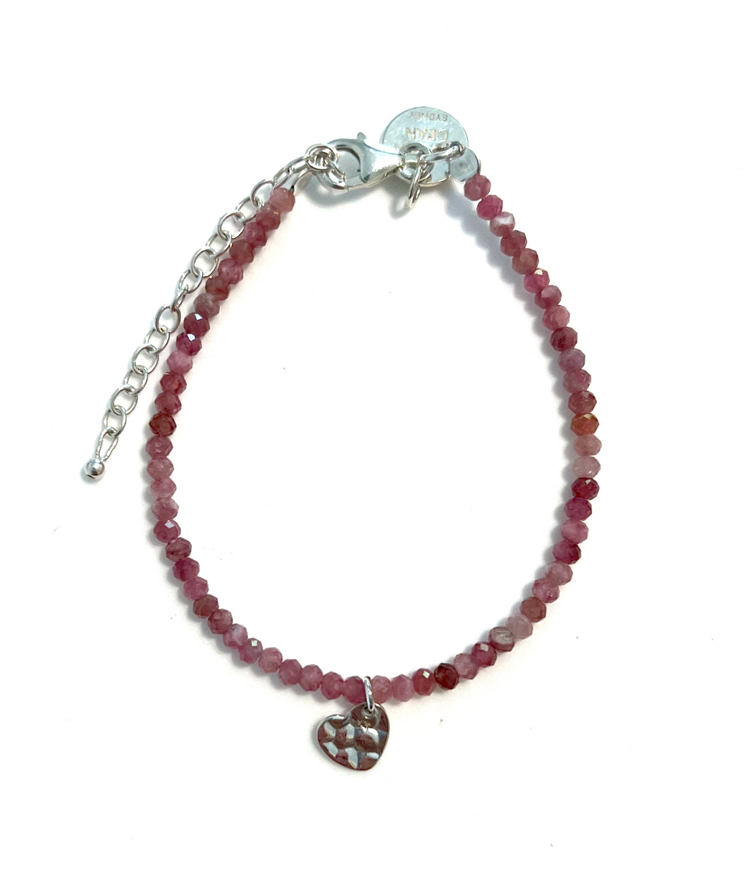 Pink Bracelet with Pink Tourmaline and Sterling Silver Heart