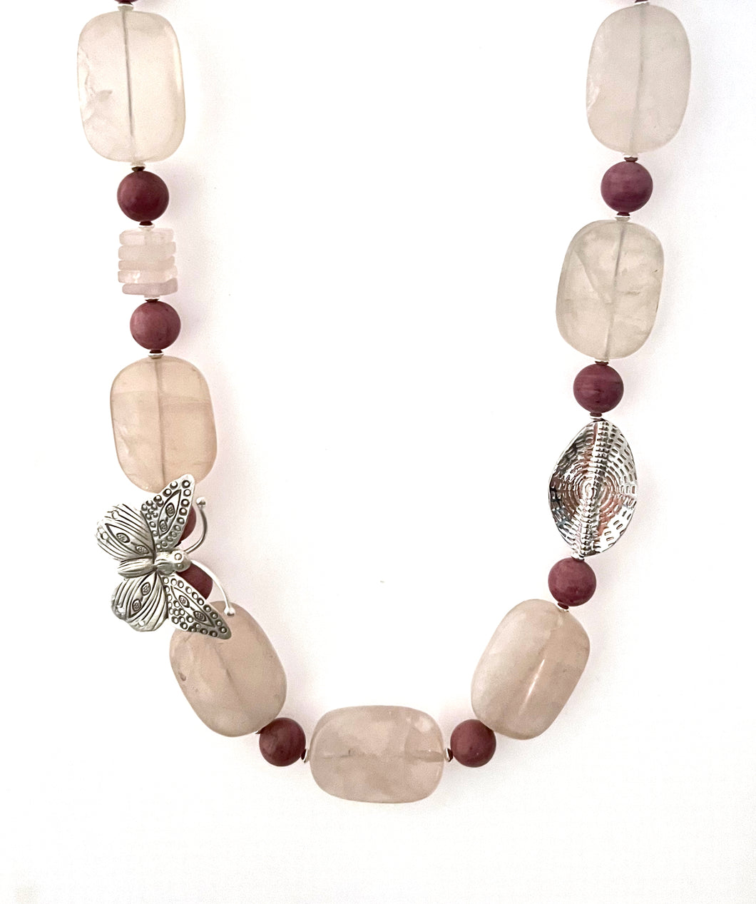 Australian Handmade Pink Necklace with Rose Quartz Rhodonite and Sterling Silver