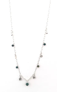 Silver Necklace with Chryssocola and Sterling Silver Charms