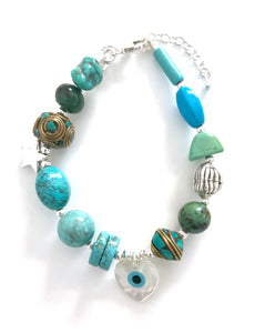 Turquoise Colour Bracelet with Turquoise Howlite Nepalese Beads and Sterling Silver