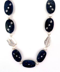 Australian Handmade Blue Necklace with Sodalite Baroque Pearl Pearls and Sterling Silver