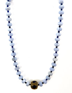 Australian Handmade Blue Necklace with Blue Lace Agate Lapis Lazuli Nepalese Bead and Sterling Silver