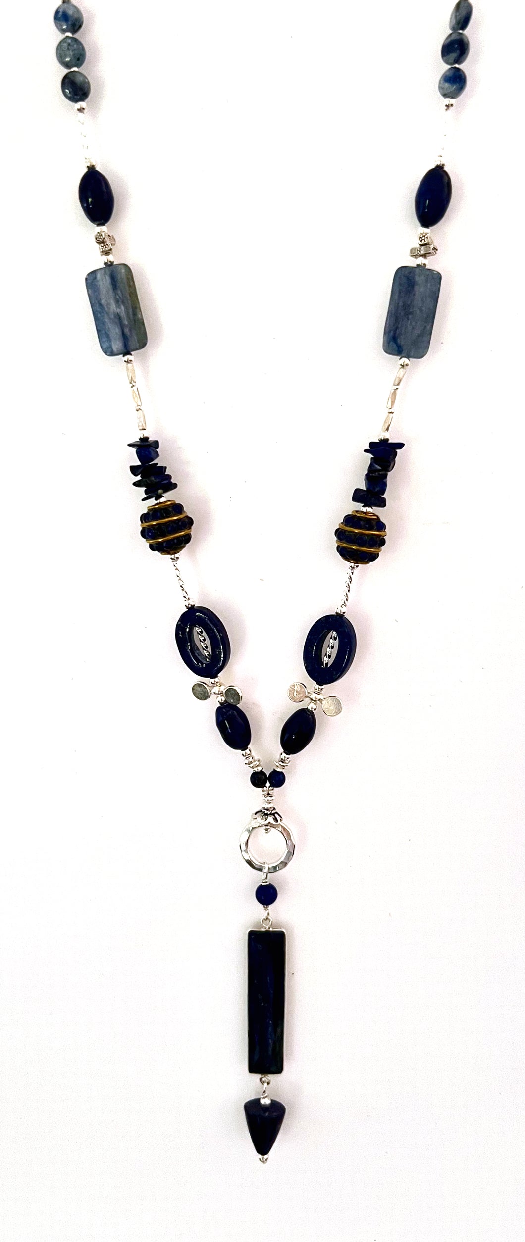 Australian Handmade Blue Necklace with Lapis Lazuli  Nepalese Beads Kyanite and Sterling Silver