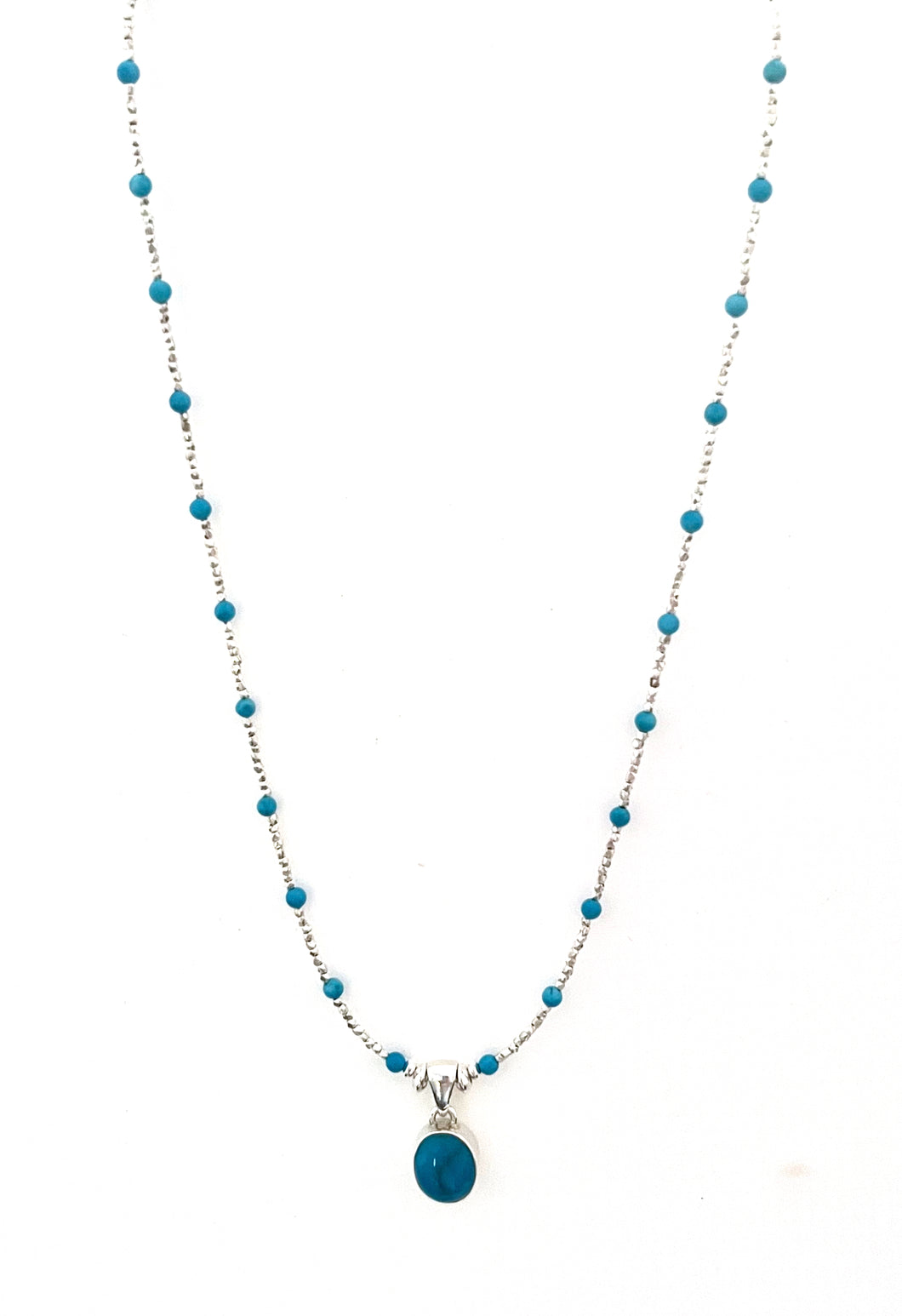 Australian Handmade Turquoise Necklace with Turquoise Pendant set in Sterling Silver