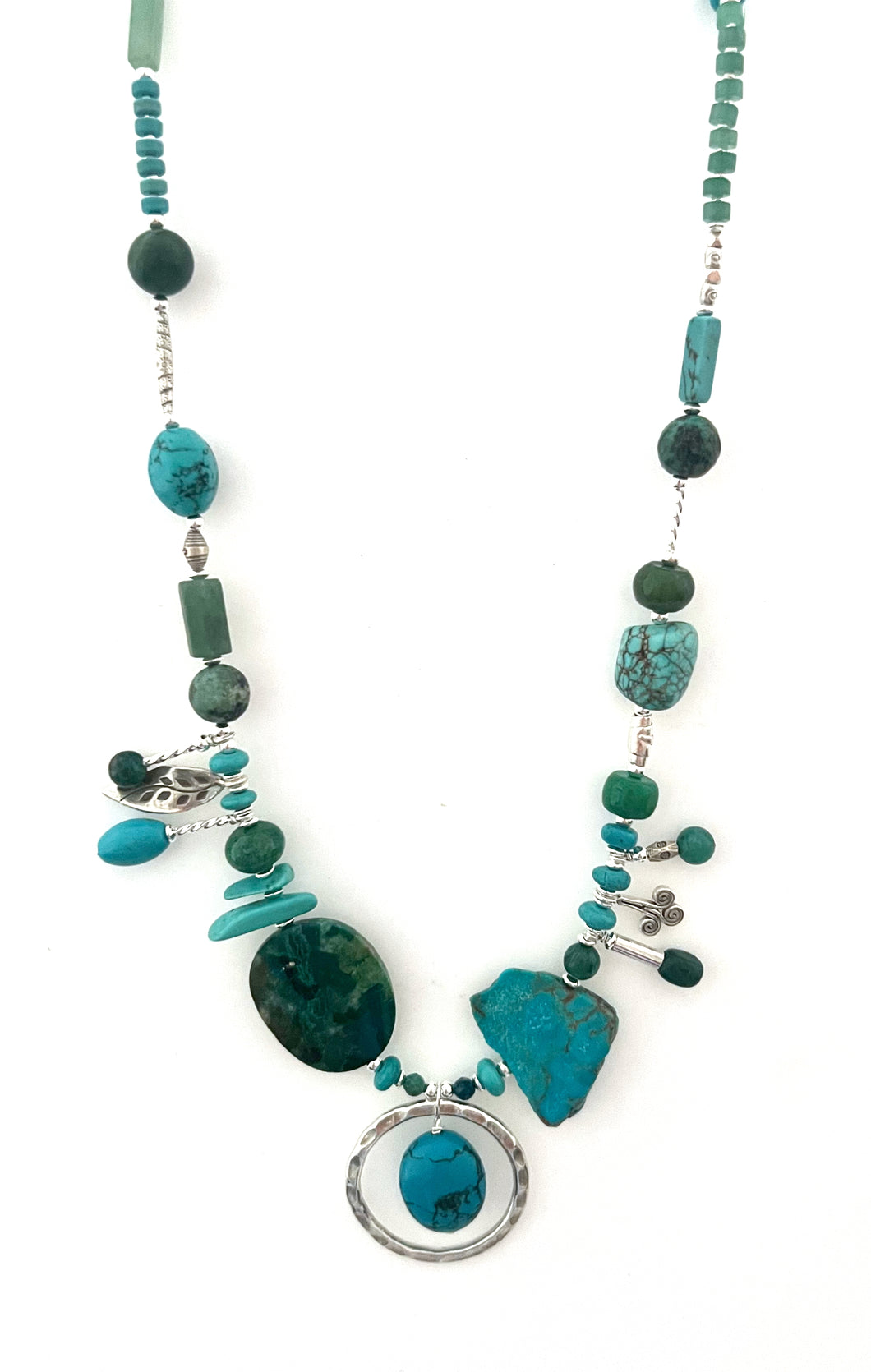 Australian Handmade Turquoise Necklace with Turquoise Chrysocolla Howlite African Turquoise and Sterling Silver