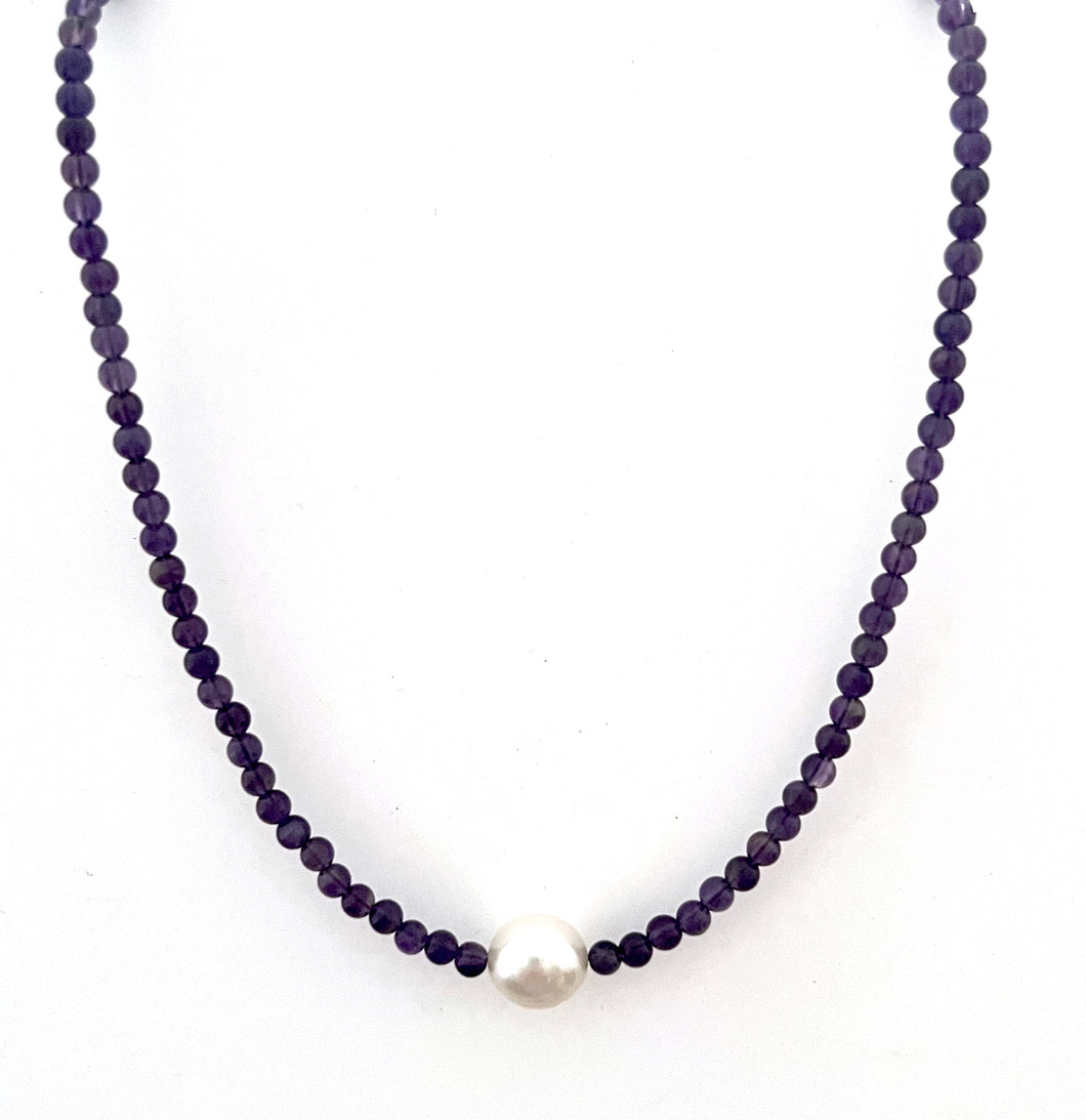 Australian Handmade Purple Amethyst Necklace with Pearl Centrepiece