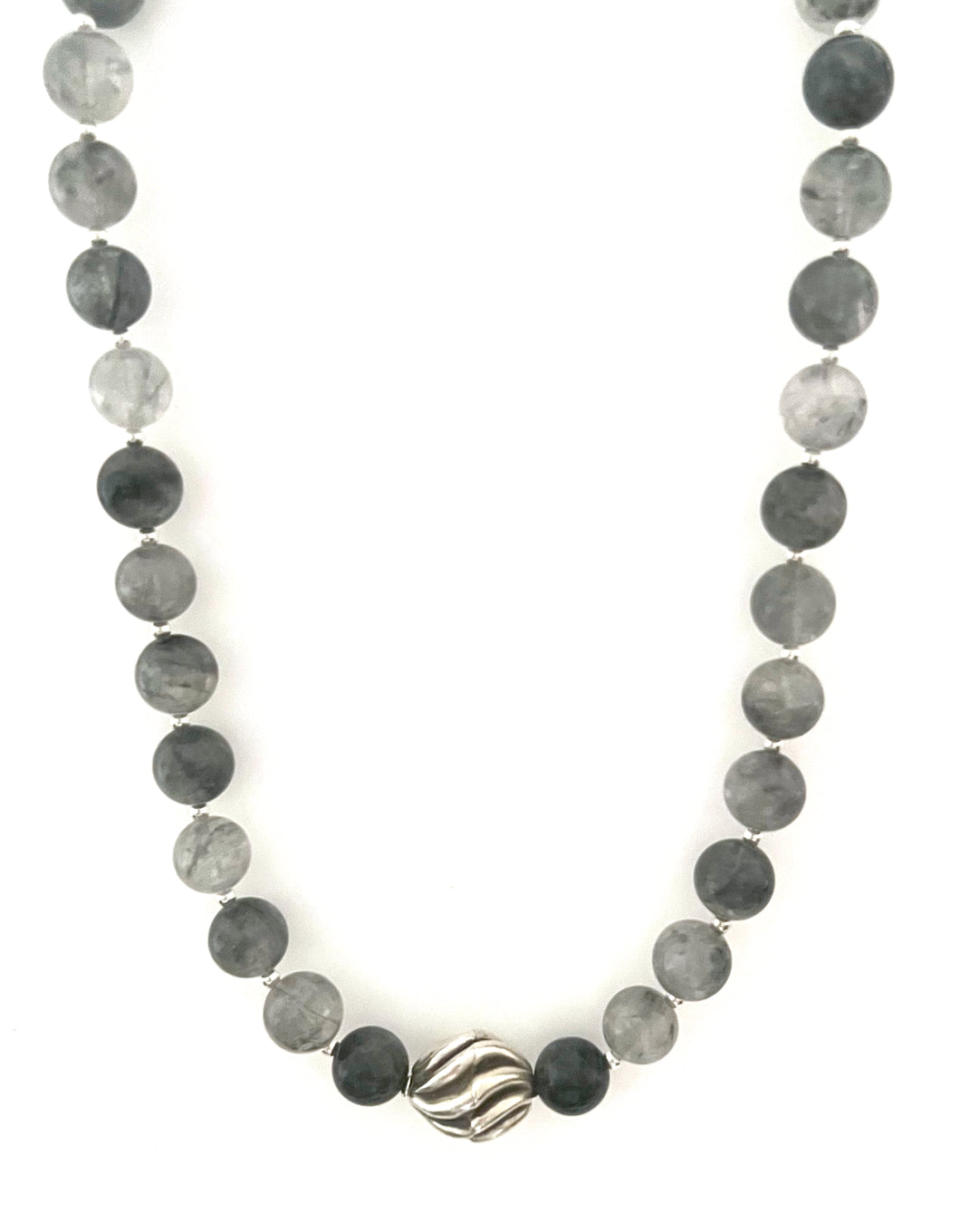 Australian Handmade Grey Necklace with Grey Rutilated Quartz and Sterling Silver