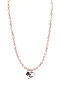 Australian Handmade Pink Necklace with Facetted Rose Quartz and Polished Sterling Silver Heart