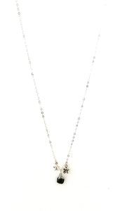 Sterling Silver Onyx and Charm Necklace