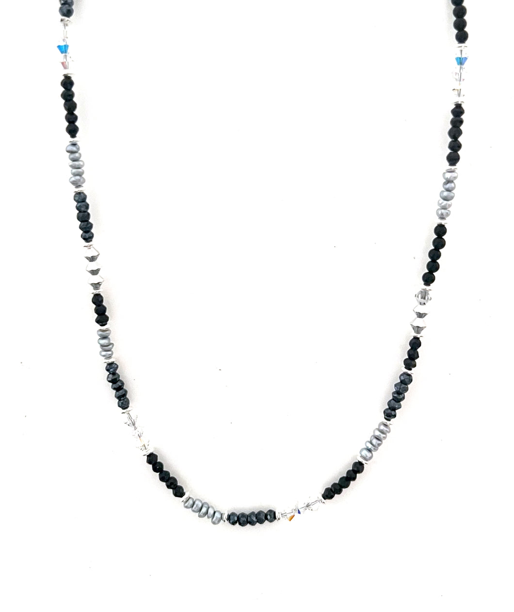 Australian Handmade Black Necklace with Spinel Pearls Hematite