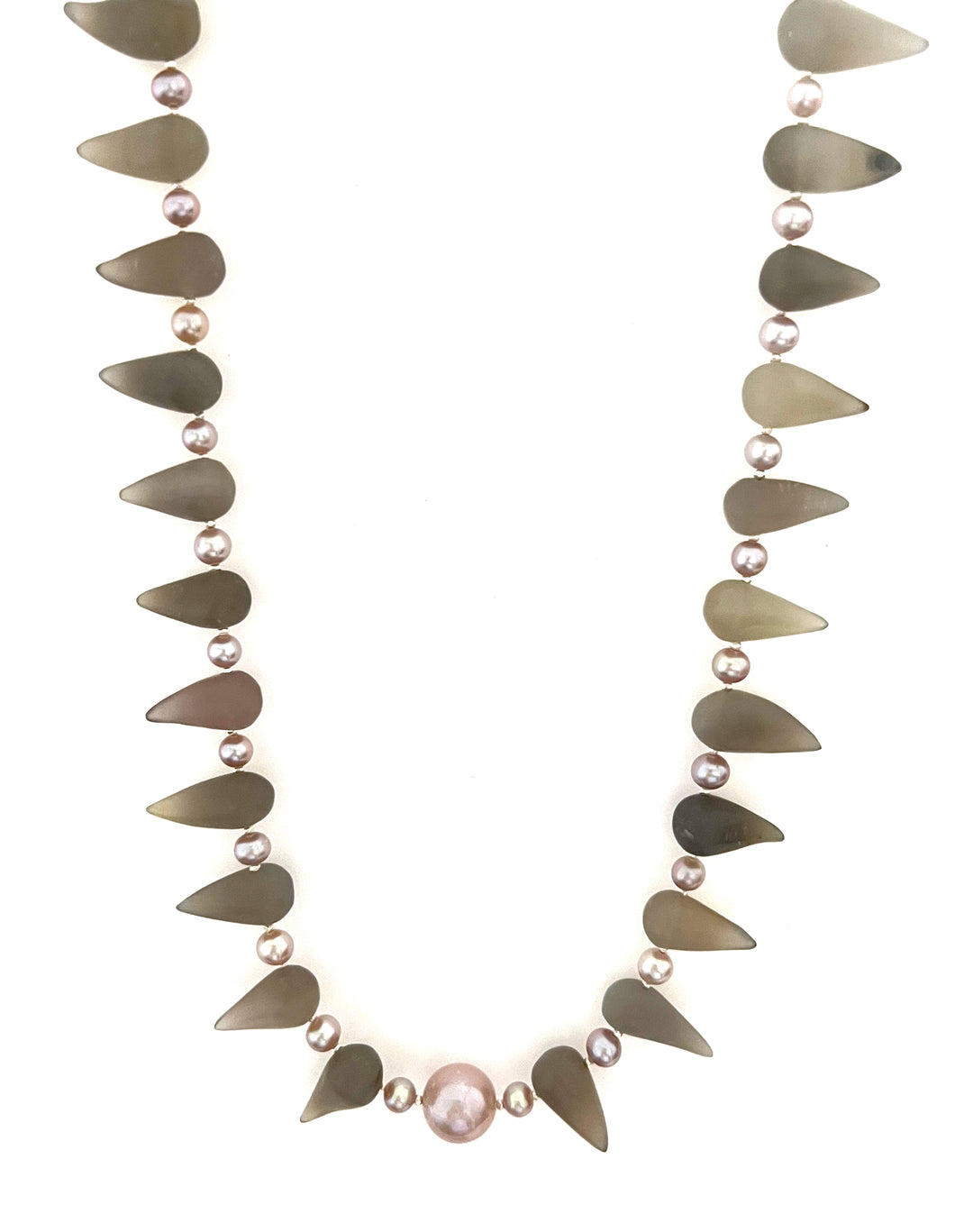 Australian Handmade Grey Necklace with Grey Agate and Natural Colour Pink Pearls