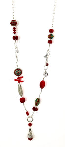 Australian Handmade Red Necklace with Coral Howlite Tibetan and  Nepalese Beads and Sterling Silver