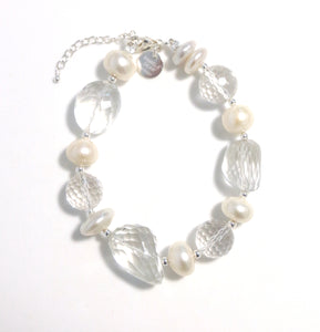 Clear Crystal Quartz Bracelet with Pearls and Sterling Silver