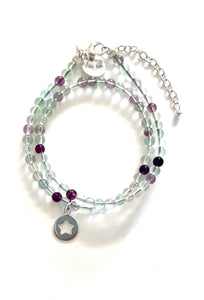 Purple Double Wrap Bracelet with Fluorite and Sterling Silver