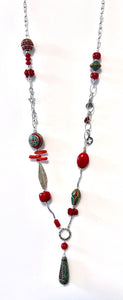 Australian Handmade Red Necklace with Coral Howlite Tibetan and  Nepalese Beads and Sterling Silver