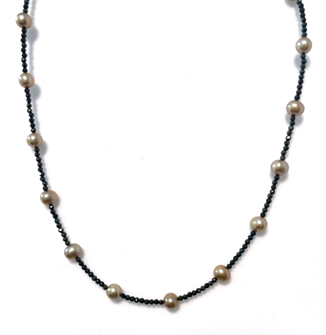 Australian Handmade Brown Necklace with Pyrite Champagne Colour Pearls and Sterling Silver