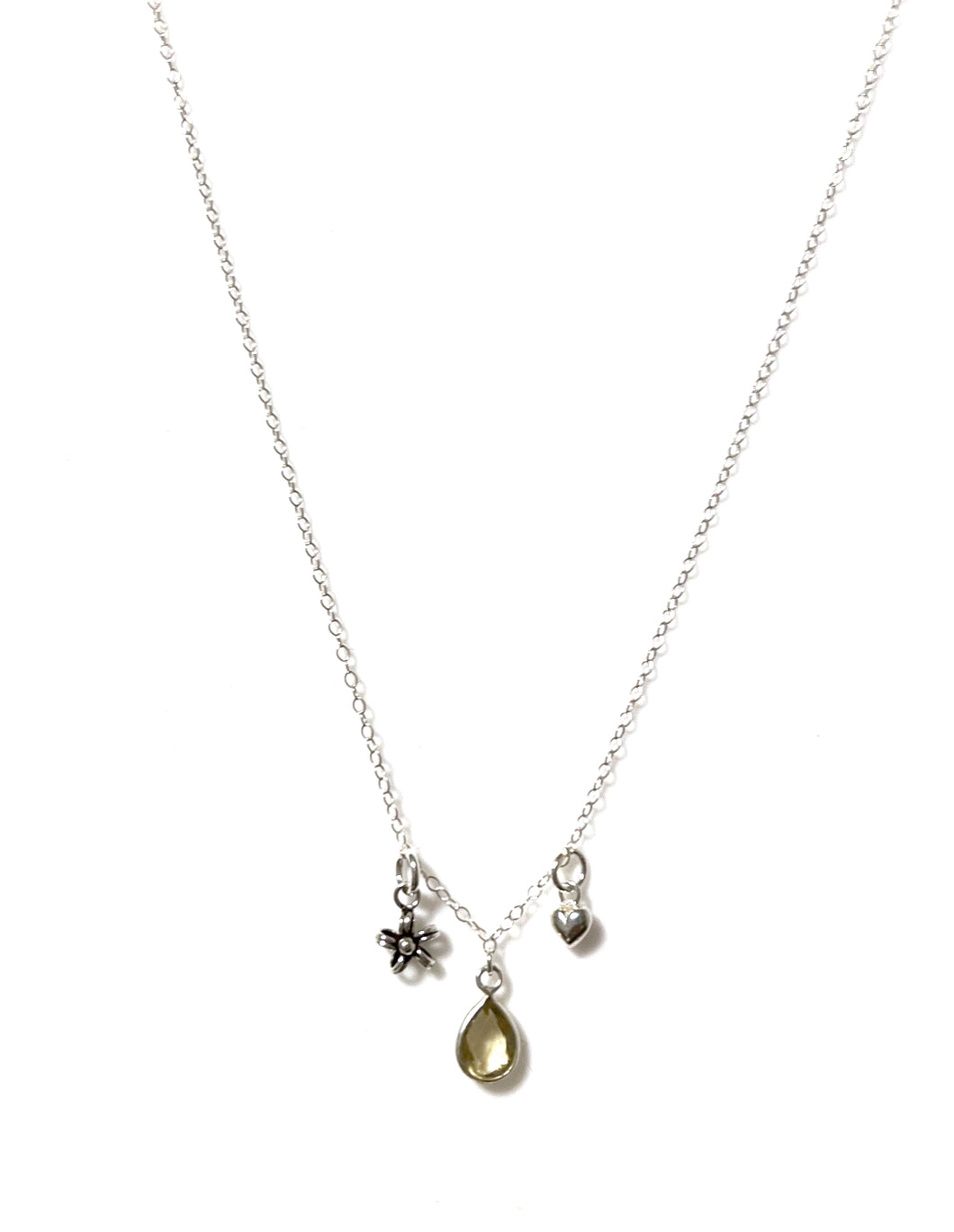 Sterling Silver Necklace with Citrine and Sterling Silver Charms