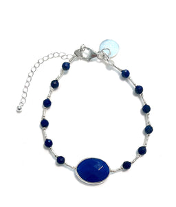Blue Bracelet with Facetted Agate Facetted Lapis and Sterling Silver