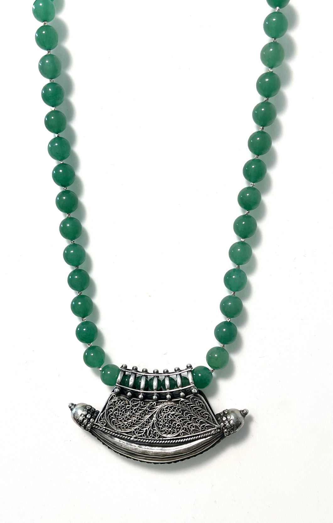 Australian Handmade Green Necklace with Green Aventurine and Ornate Sterling Silver Pendant