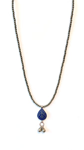 Australian Handmade Blue Necklace with Pyrite and Vintage Blue Enamelled Pendant