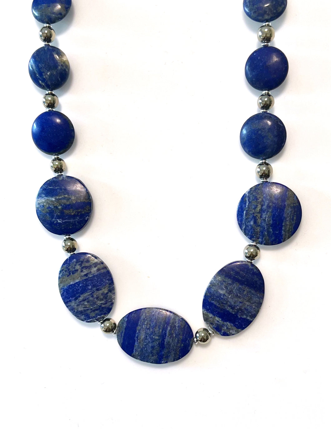 Australian Handmade Blue Necklace with Matt Lapis Lazuli Pyrite and Sterling Silver