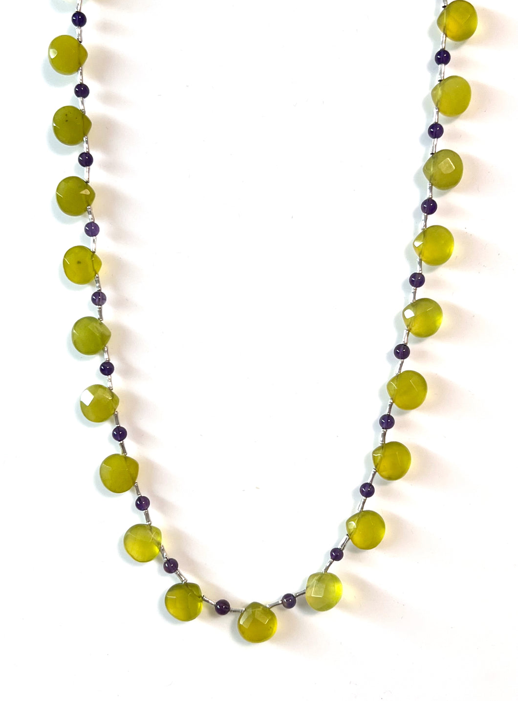 Australian Handmade Green Necklace with Korean Jade Amethyst and Sterling Silver