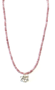 Australian Handmade Pink Necklace with Natural Pink Opal and Sterling Silver Flower