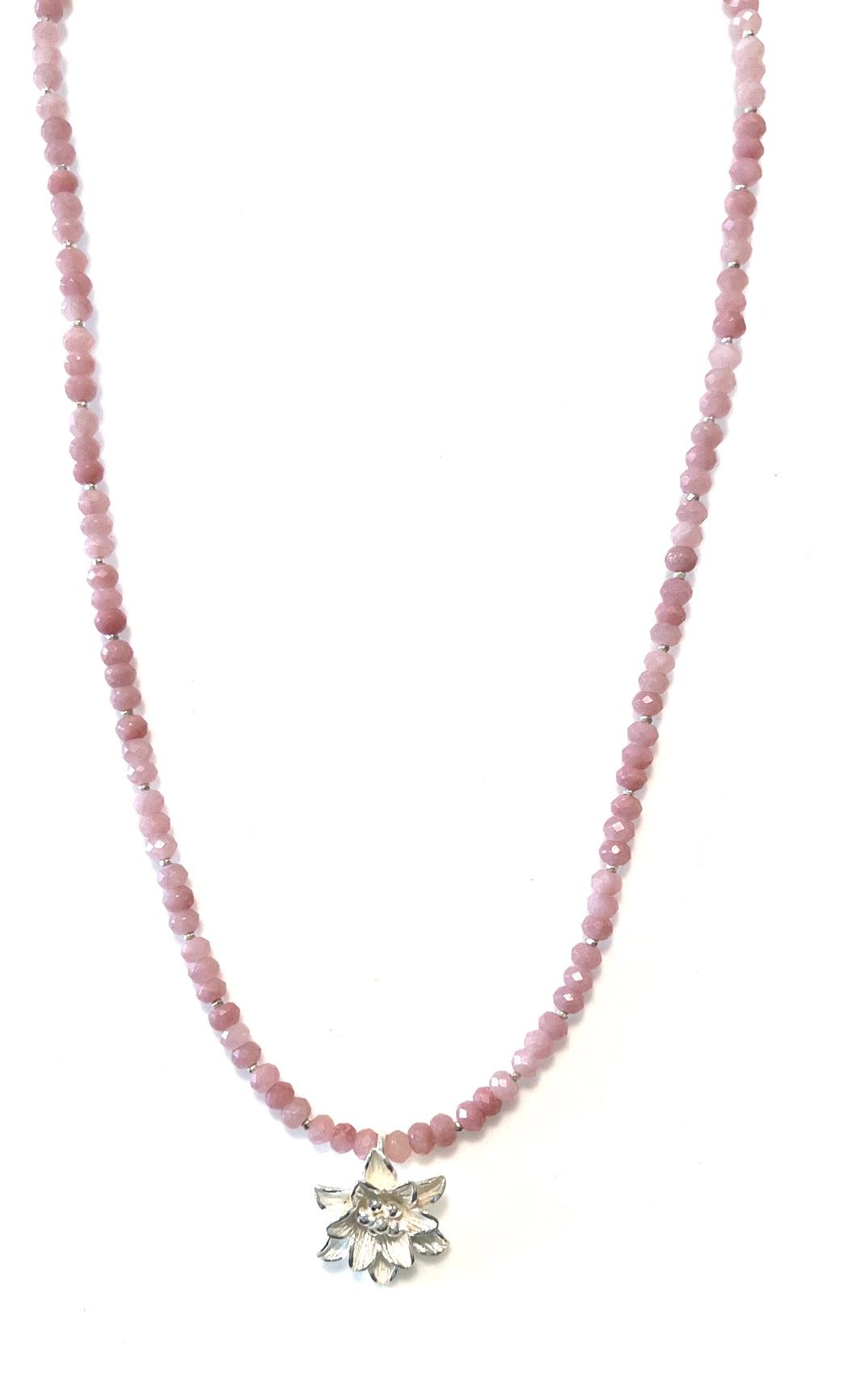 Australian Handmade Pink Necklace with Natural Pink Opal and Sterling Silver Flower