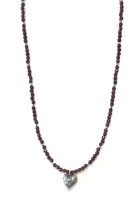 Australian Handmade Red Necklace with Facetted Garnet and Decorative Sterling Silver Heart